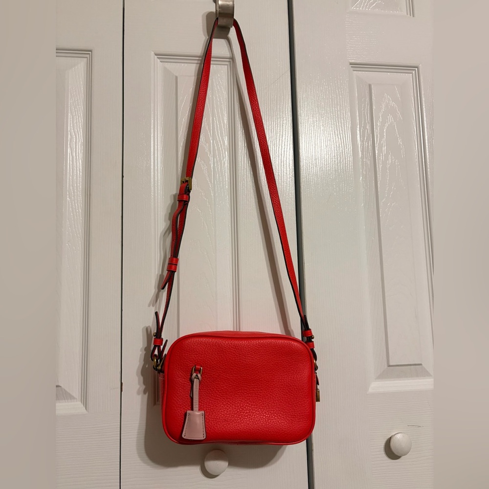 J Crew Red Leather Crossbody Camera Bag